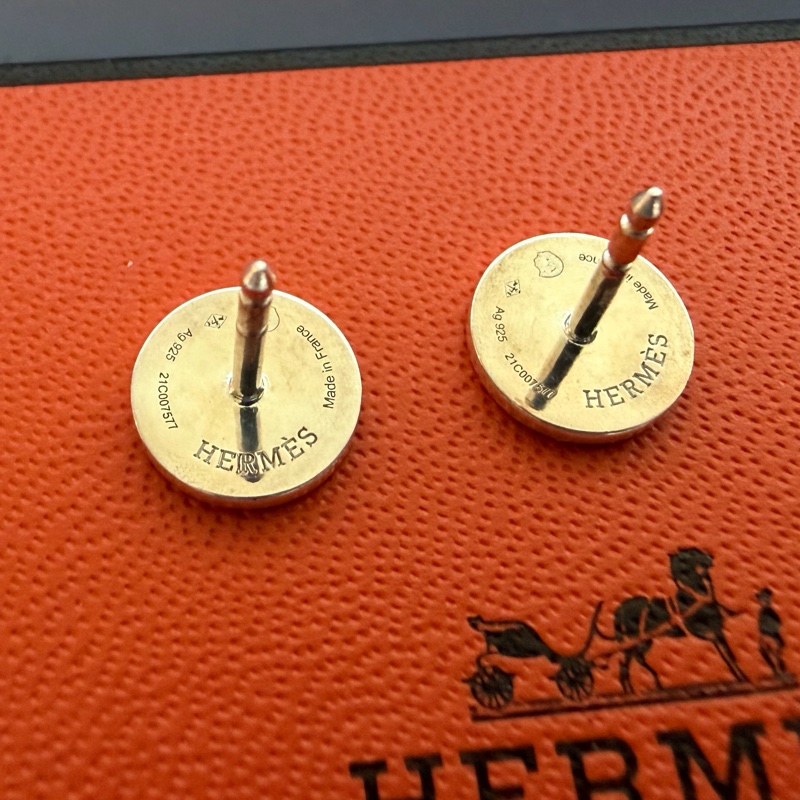 愛馬仕 耳環 純銀耳環 Ex-Libris hermes earrings 有愛馬仕專櫃收據副本-12