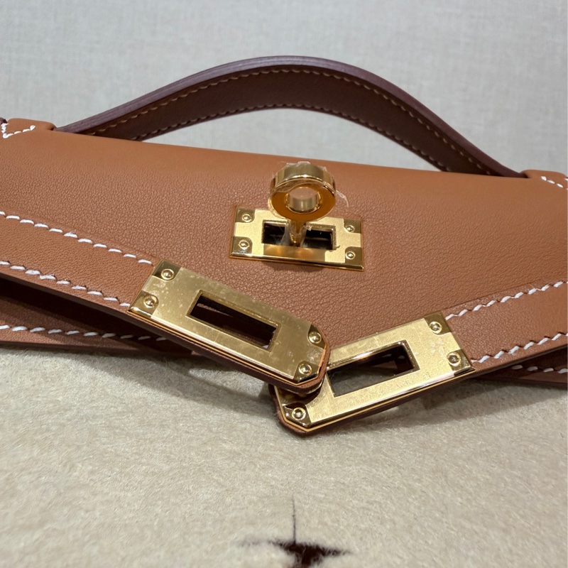Hermes mini Kelly 一代 Kelly pochette 金棕金全新-3