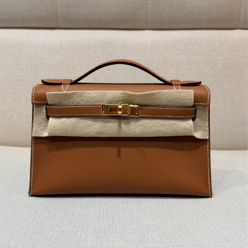 Hermes mini Kelly 一代 Kelly pochette 金棕金全新-5