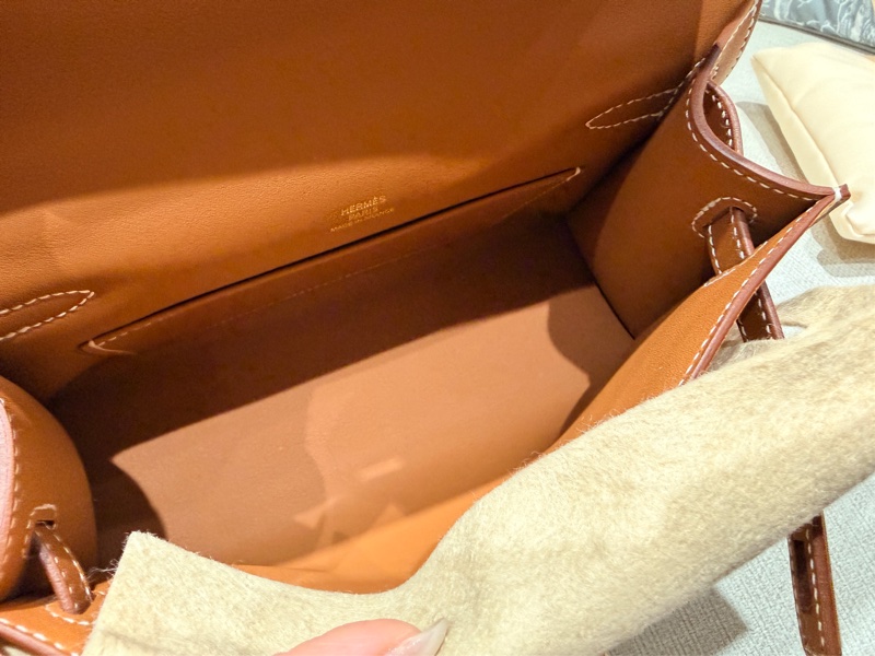 Hermes mini Kelly 一代 Kelly pochette 金棕金全新-10