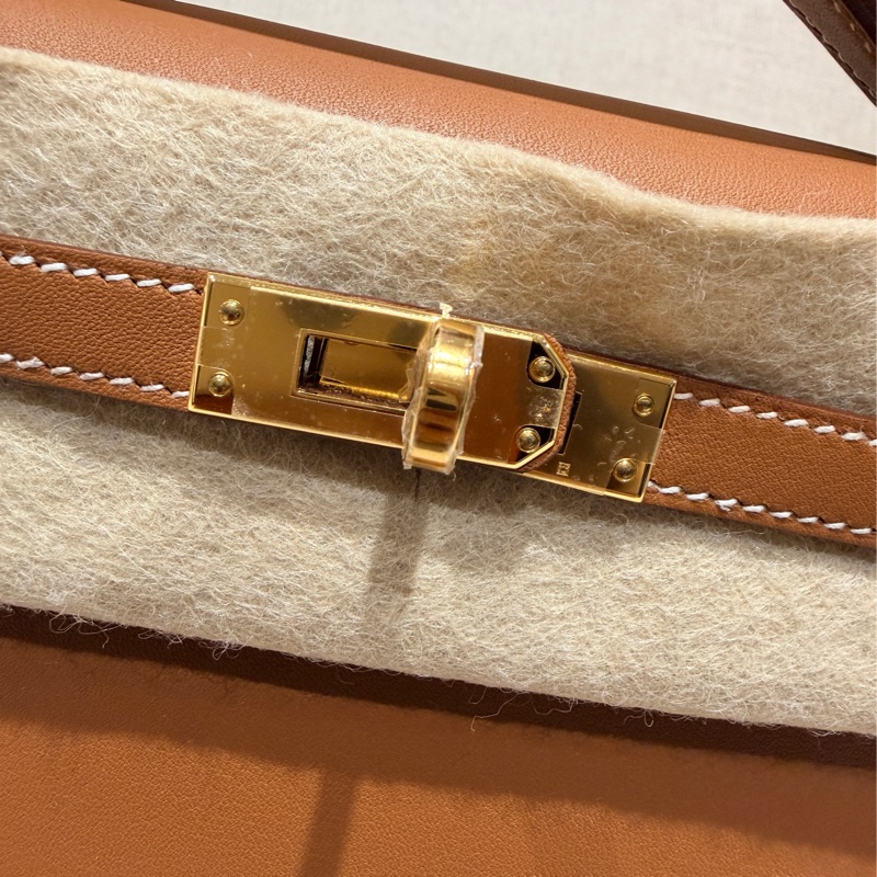 Hermes mini Kelly 一代 Kelly pochette 金棕金全新-12