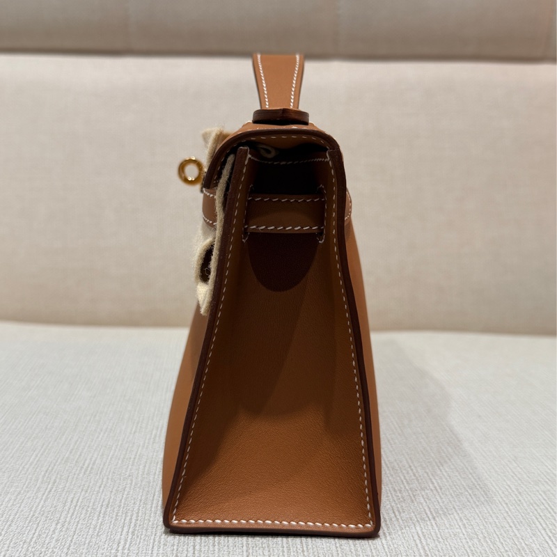 Hermes mini Kelly 一代 Kelly pochette 金棕金全新-14