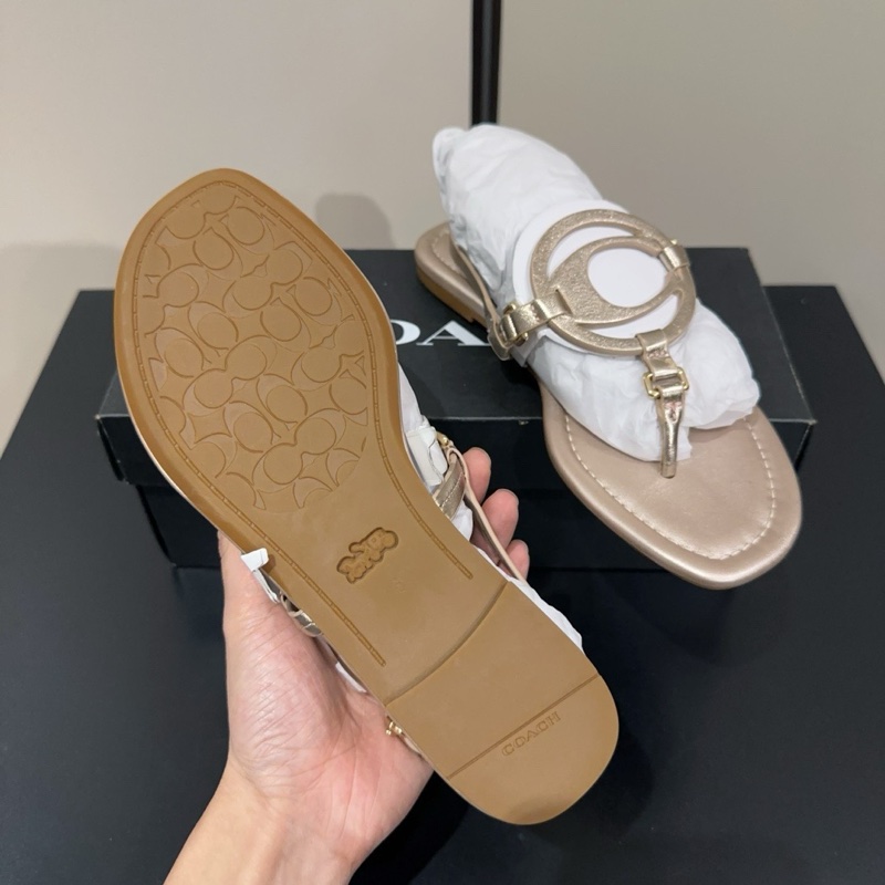 Coach 蔻馳 夾腳時尚搭扣涼鞋 37码上腳舒適好走 越南產 女款 金色 超值-6