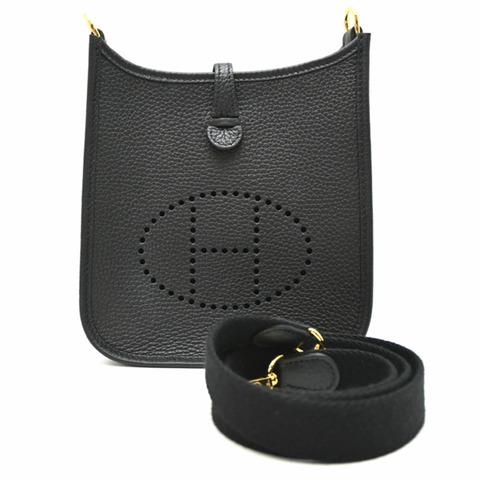 愛馬仕 Evelyne TPM，B 印記，2023 年款，金色五金，女士單肩包，Taurillon Clemence 皮革，黑色