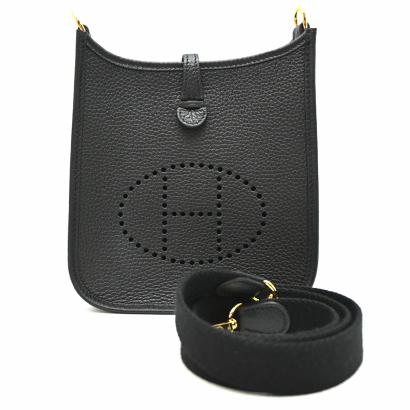 愛馬仕 Evelyne TPM,B 印記,2023 年款,金色五金,女士單肩包,Taurillon Clemence 皮革,黑色-0