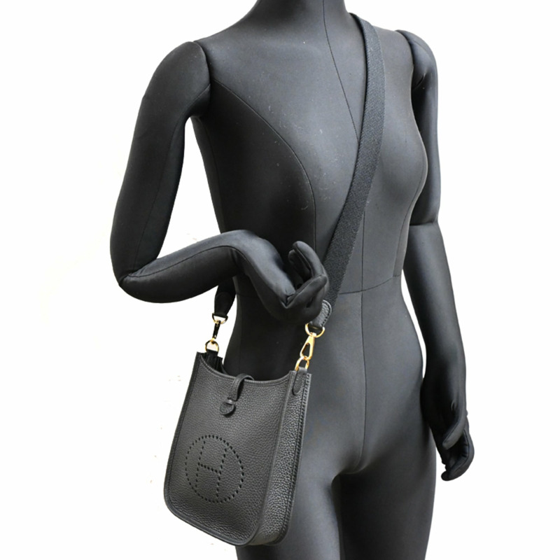 愛馬仕 Evelyne TPM,B 印記,2023 年款,金色五金,女士單肩包,Taurillon Clemence 皮革,黑色-8