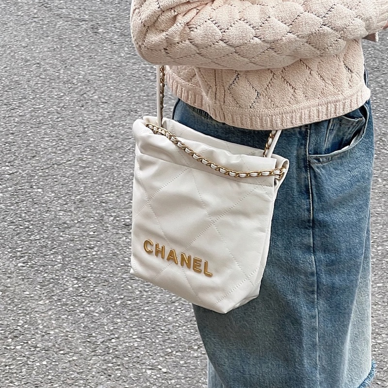 絕美熱門款🥹Chanel香奈兒白金mini22bag鏈條手提單肩斜挎包-7
