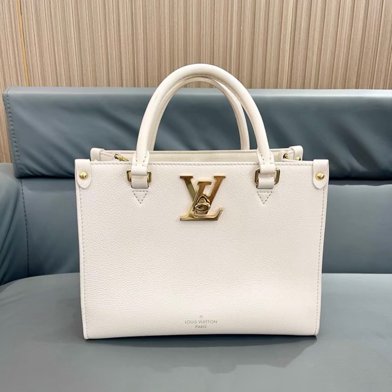 【97新 ✨ 全網最低價！】 LV Lock&Go 白色 金扣 芯片款 手提包 托特包 牛皮（下單前先詢問庫存❗️）-0