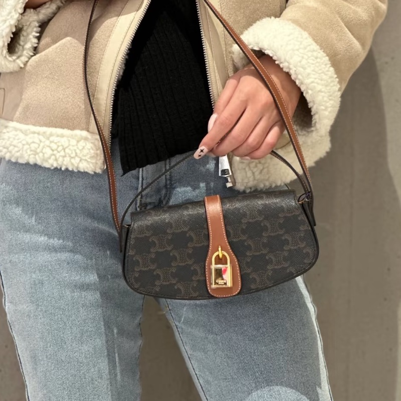 Lisa同款💯時尚感🈵Celine賽琳經典凱旋門老花tabou鎖頭包手提單肩腋下包-3