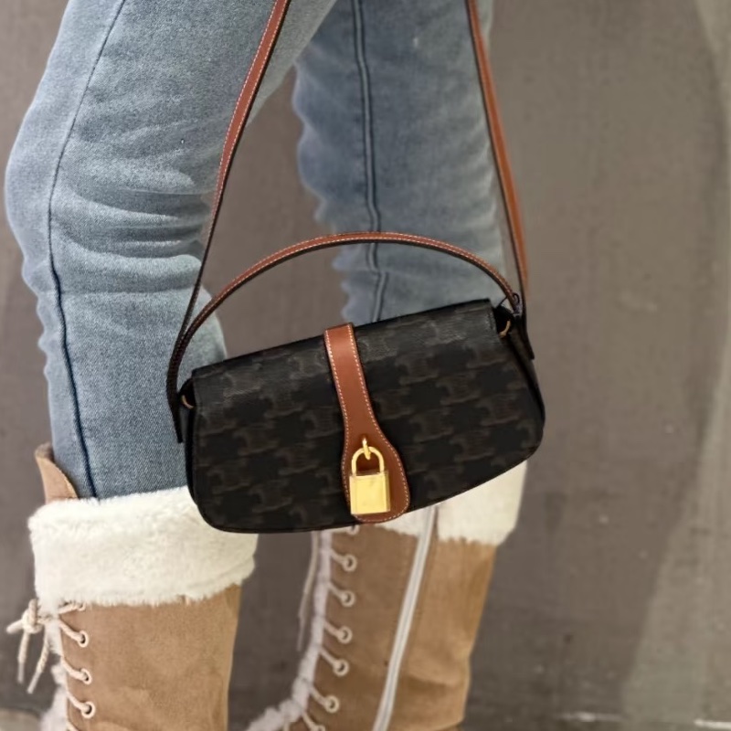 Lisa同款💯時尚感🈵Celine賽琳經典凱旋門老花tabou鎖頭包手提單肩腋下包-4