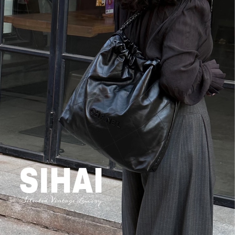 🈶購證 #閒置全配 #全黑SoBlack 香奈兒22bag小號垃圾袋Hobo包 芯片款-5