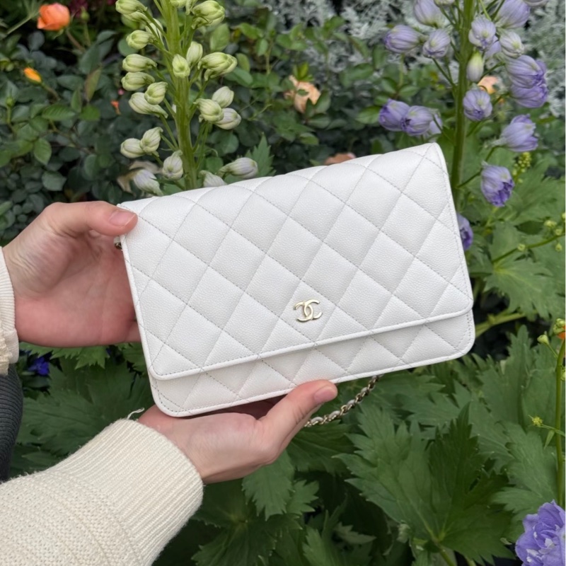 【97新 ✨ 全網最低價!】 CHANEL 香奈兒 woc 白色 銀扣 荔枝皮 鏈條包 斜挎包 芯片款(下單前先詢問庫存❗️)-1