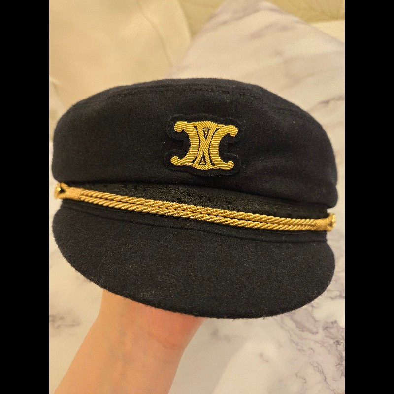 Celine 羊毛黑色海軍帽報童帽-0