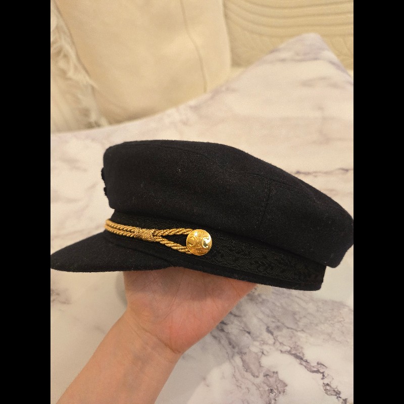 Celine 羊毛黑色海軍帽報童帽-2