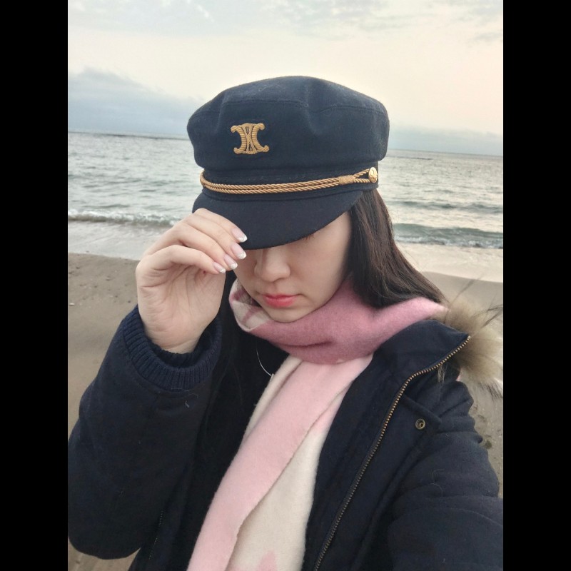 Celine 羊毛黑色海軍帽報童帽-7