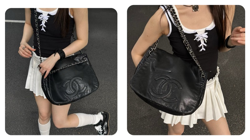 好成色 ChanelVintage 黑銀浮雕托特機場包-3