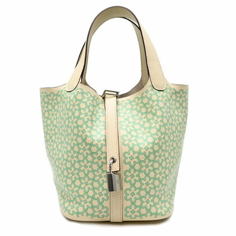 愛馬仕 Picotin Lock PM Lucky Daisy U 印章，2022 年款，銀色（鈀金）五金，女士手提包，Veau Swift 皮革，Nata x Vert。