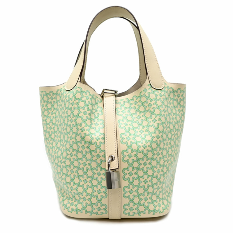 愛馬仕 Picotin Lock PM Lucky Daisy U 印章,2022 年款,銀色(鈀金)五金,女士手提包,Veau Swift 皮革,Nata x Vert。-0