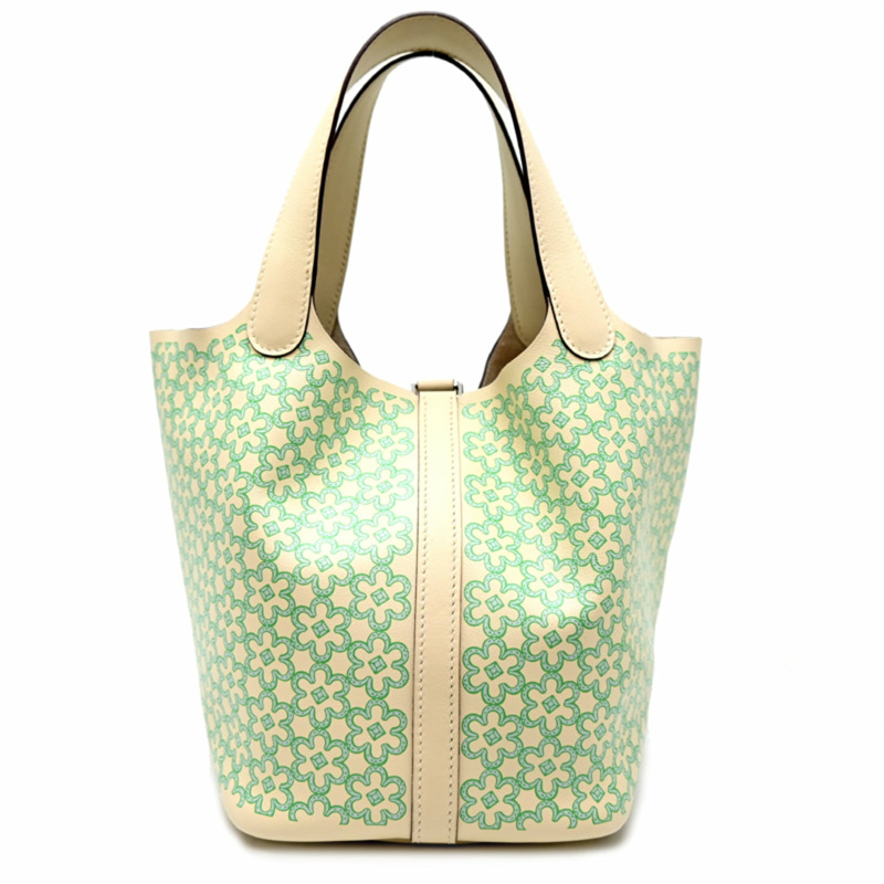 愛馬仕 Picotin Lock PM Lucky Daisy U 印章,2022 年款,銀色(鈀金)五金,女士手提包,Veau Swift 皮革,Nata x Vert。-1