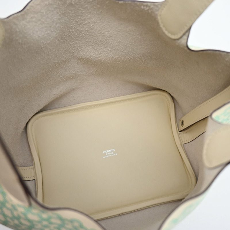 愛馬仕 Picotin Lock PM Lucky Daisy U 印章,2022 年款,銀色(鈀金)五金,女士手提包,Veau Swift 皮革,Nata x Vert。-5