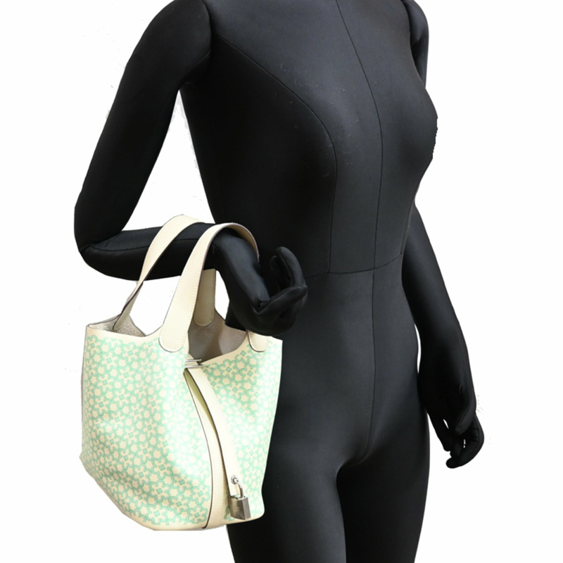 愛馬仕 Picotin Lock PM Lucky Daisy U 印章,2022 年款,銀色(鈀金)五金,女士手提包,Veau Swift 皮革,Nata x Vert。-8