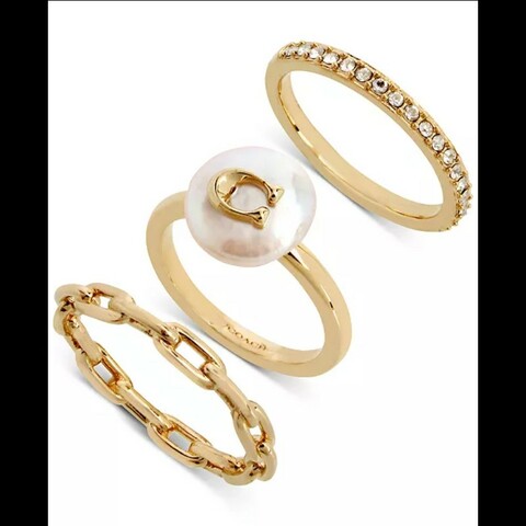 Coach 珍珠鋯石鏤空戒指三件組禮盒 8號（不可議）