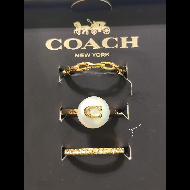 Coach 珍珠鋯石鏤空戒指三件組禮盒 8號(不可議)-1