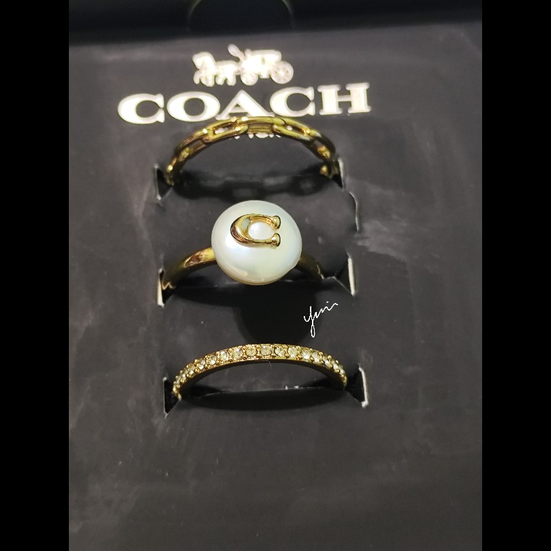 Coach 珍珠鋯石鏤空戒指三件組禮盒 8號(不可議)-2