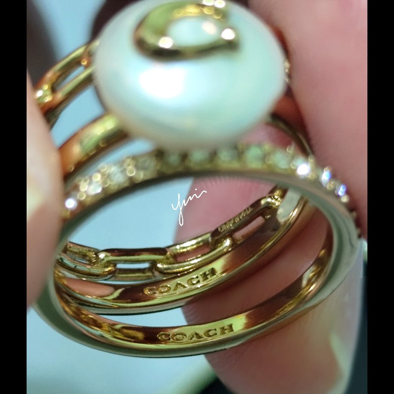 Coach 珍珠鋯石鏤空戒指三件組禮盒 8號(不可議)-5