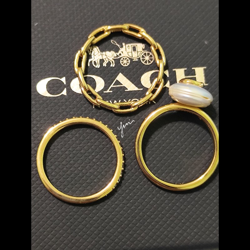 Coach 珍珠鋯石鏤空戒指三件組禮盒 8號(不可議)-9