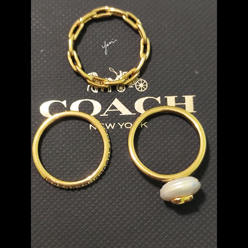 Coach 珍珠鋯石鏤空戒指三件組禮盒 8號(不可議)-10