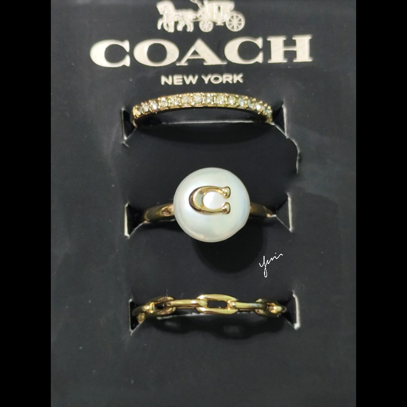 Coach 珍珠鋯石鏤空戒指三件組禮盒 8號(不可議)-11