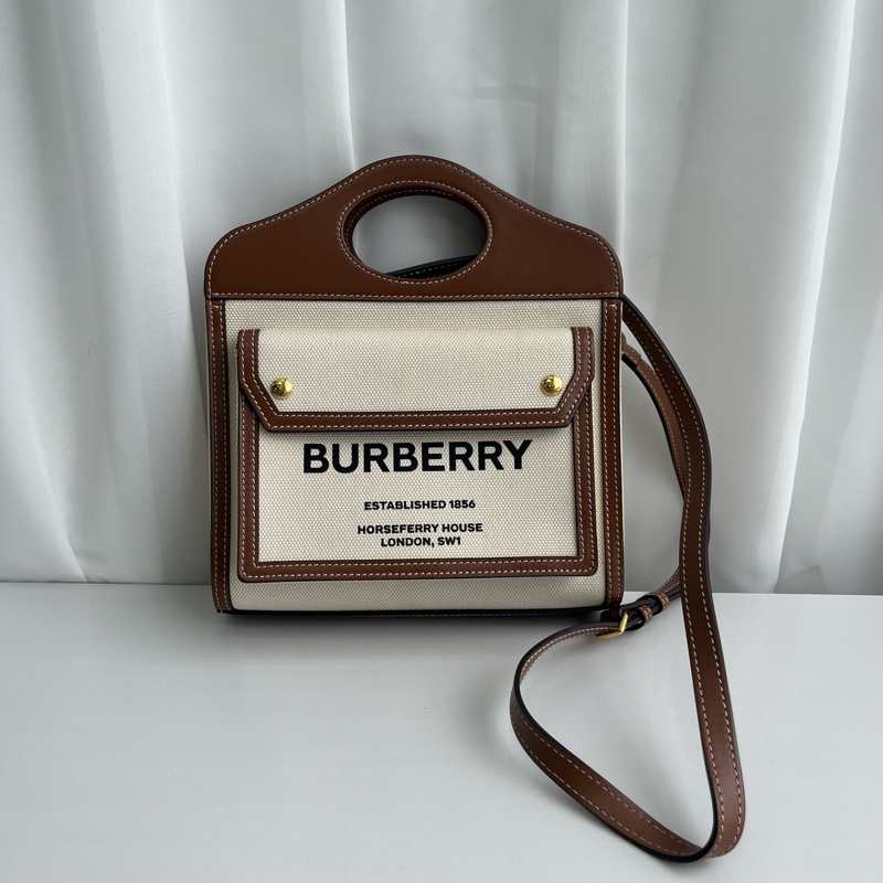 Burberry巴宝莉双色帆布拼皮Pocket小号邮差包 无附件-0
