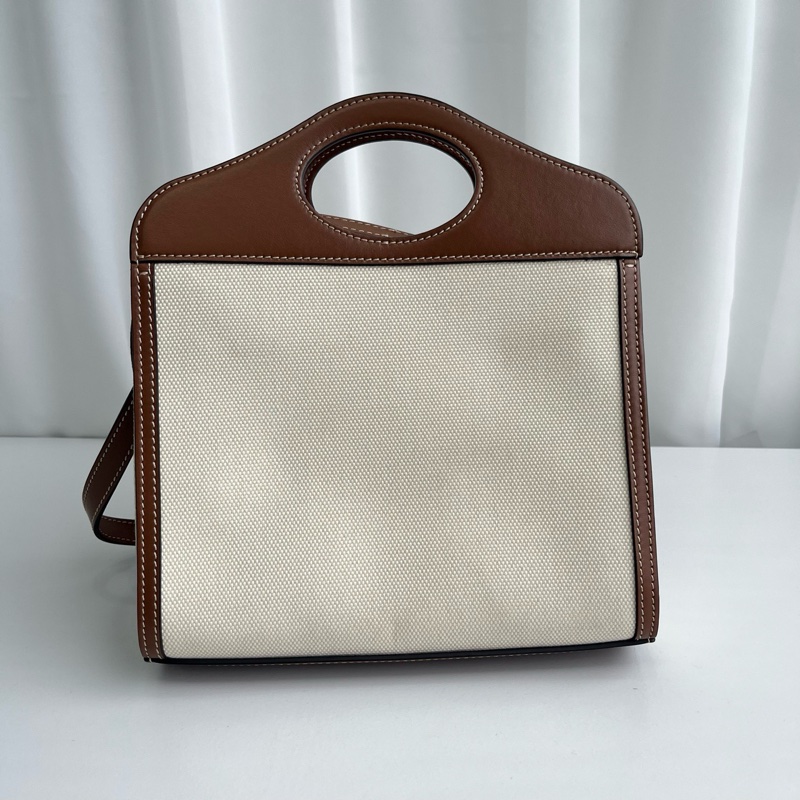 Burberry巴宝莉双色帆布拼皮Pocket小号邮差包 无附件-1