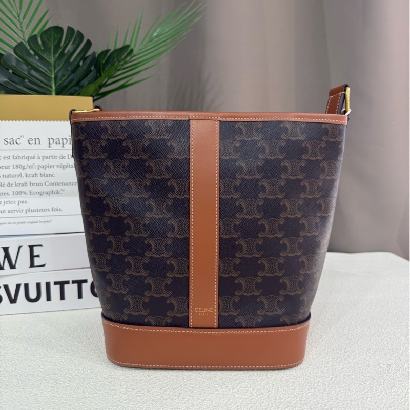 Celine/賽琳 凱旋門老花棕色水桶包小號 附件:塵袋-1