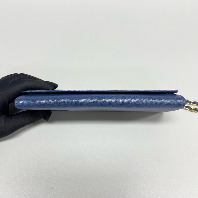 普拉達/Prada 深藍色牛皮woc鏈條斜挎包 尺寸:21x10.5CM-2