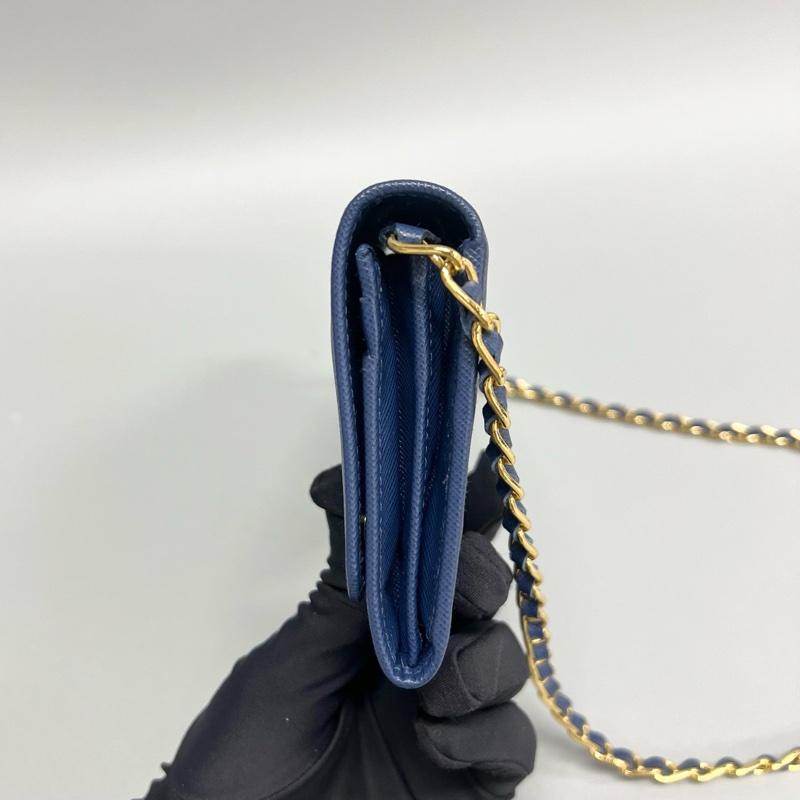 普拉達/Prada 深藍色牛皮woc鏈條斜挎包 尺寸:21x10.5CM-5