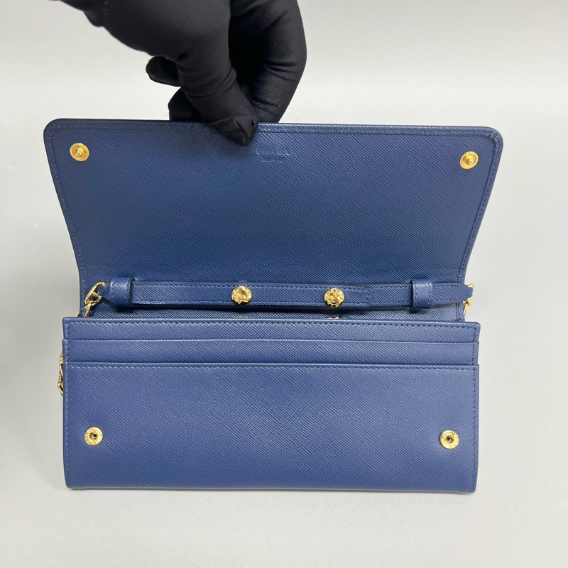 普拉達/Prada 深藍色牛皮woc鏈條斜挎包 尺寸:21x10.5CM-6