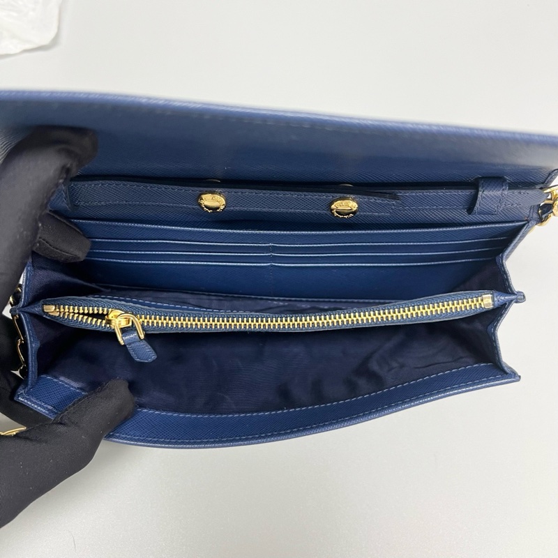 普拉達/Prada 深藍色牛皮woc鏈條斜挎包 尺寸:21x10.5CM-8