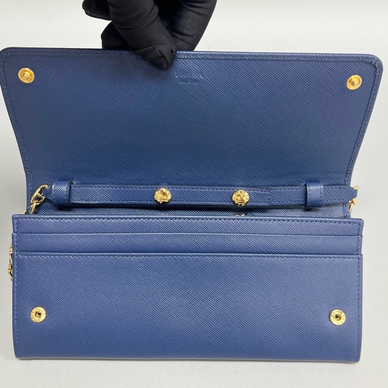 普拉達/Prada 深藍色牛皮woc鏈條斜挎包 尺寸:21x10.5CM-9