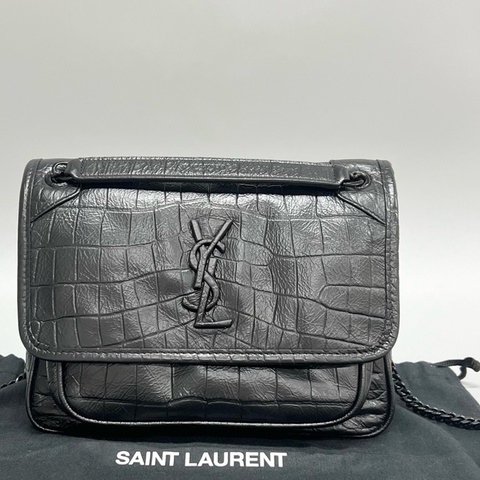 YSL/聖羅蘭 黑色鰐壓紋niki小號baby鏈條尺寸：22*17cm 附件：塵袋