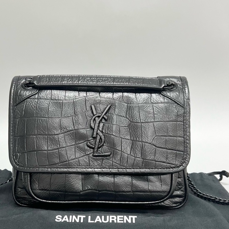 YSL/聖羅蘭 黑色鰐壓紋niki小號baby鏈條尺寸：22*17cm 附件：塵袋-0