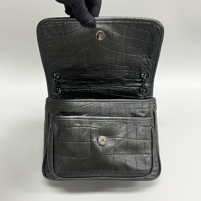 YSL/聖羅蘭 黑色鰐壓紋niki小號baby鏈條尺寸：22*17cm 附件：塵袋-6