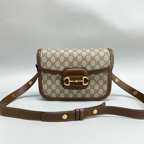 98新Gucci/古馳 棕色老花1955中號馬鞍包 腋下單肩斜挎包 尺寸：25*6*15cm