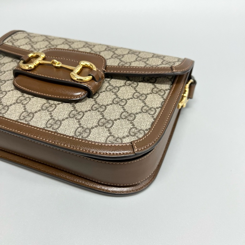 98新Gucci/古馳 棕色老花1955中號馬鞍包 腋下單肩斜挎包 尺寸:25*6*15cm-3