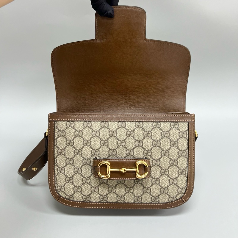 98新Gucci/古馳 棕色老花1955中號馬鞍包 腋下單肩斜挎包 尺寸:25*6*15cm-6