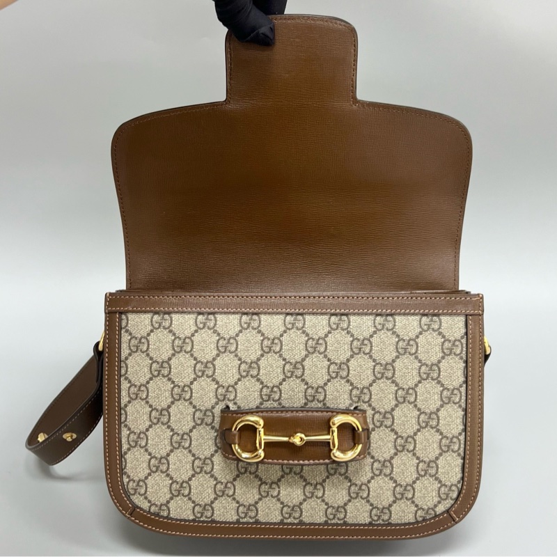 98新Gucci/古馳 棕色老花1955中號馬鞍包 腋下單肩斜挎包 尺寸:25*6*15cm-9