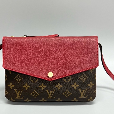 LV/路易威登 Twice系列紅色拼老花 雙面信封包 尺寸：23*17cm