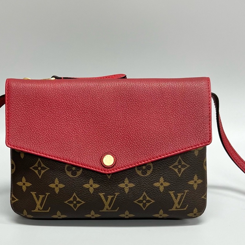LV/路易威登 Twice系列紅色拼老花 雙面信封包 尺寸：23*17cm-0