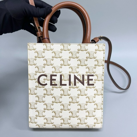 Celine賽琳 Cabas Triomphe 凱旋門白色老花mini托特Tote琴